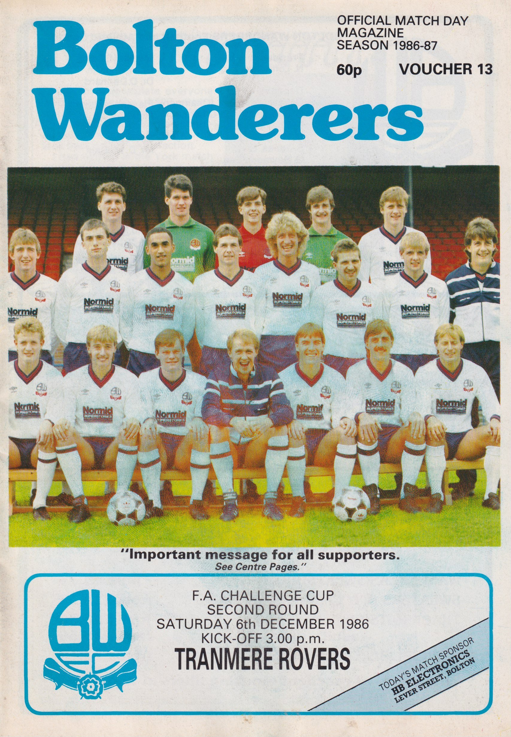 Bolton Wanderers v Tranmere Rovers match programme